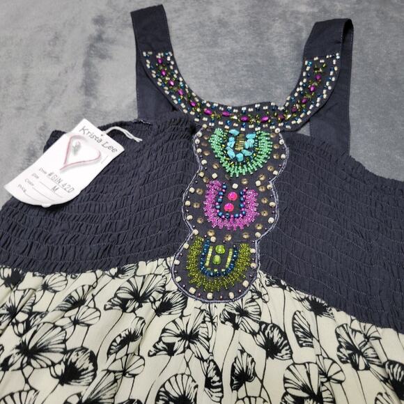 New Krista Lee Mini Womens Medium Dress Black Boho Tiered Sleeveless Embroidered - Picture 4 of 12